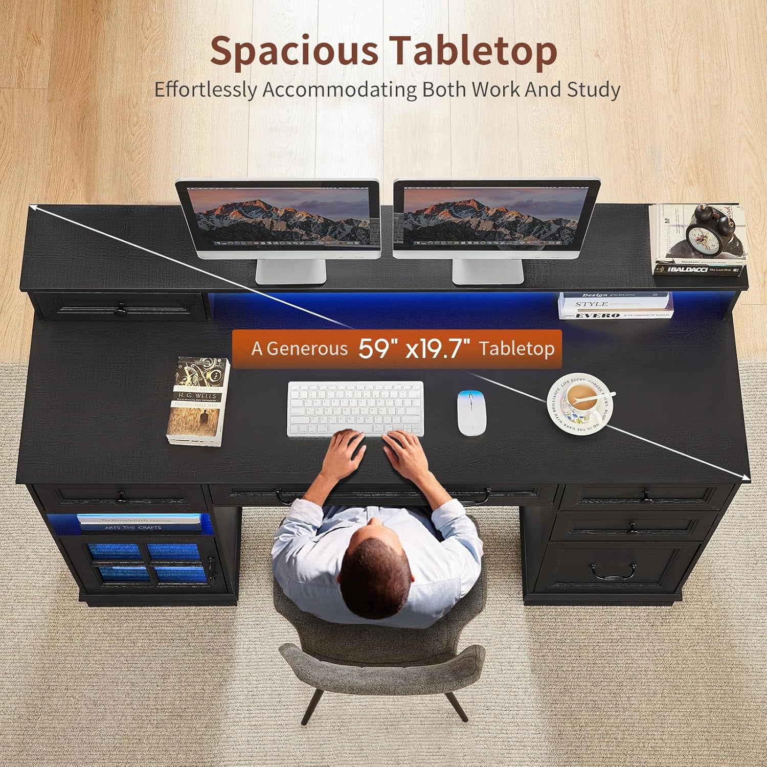 Black Executive Desk With Double Pedestal Storage Unit
