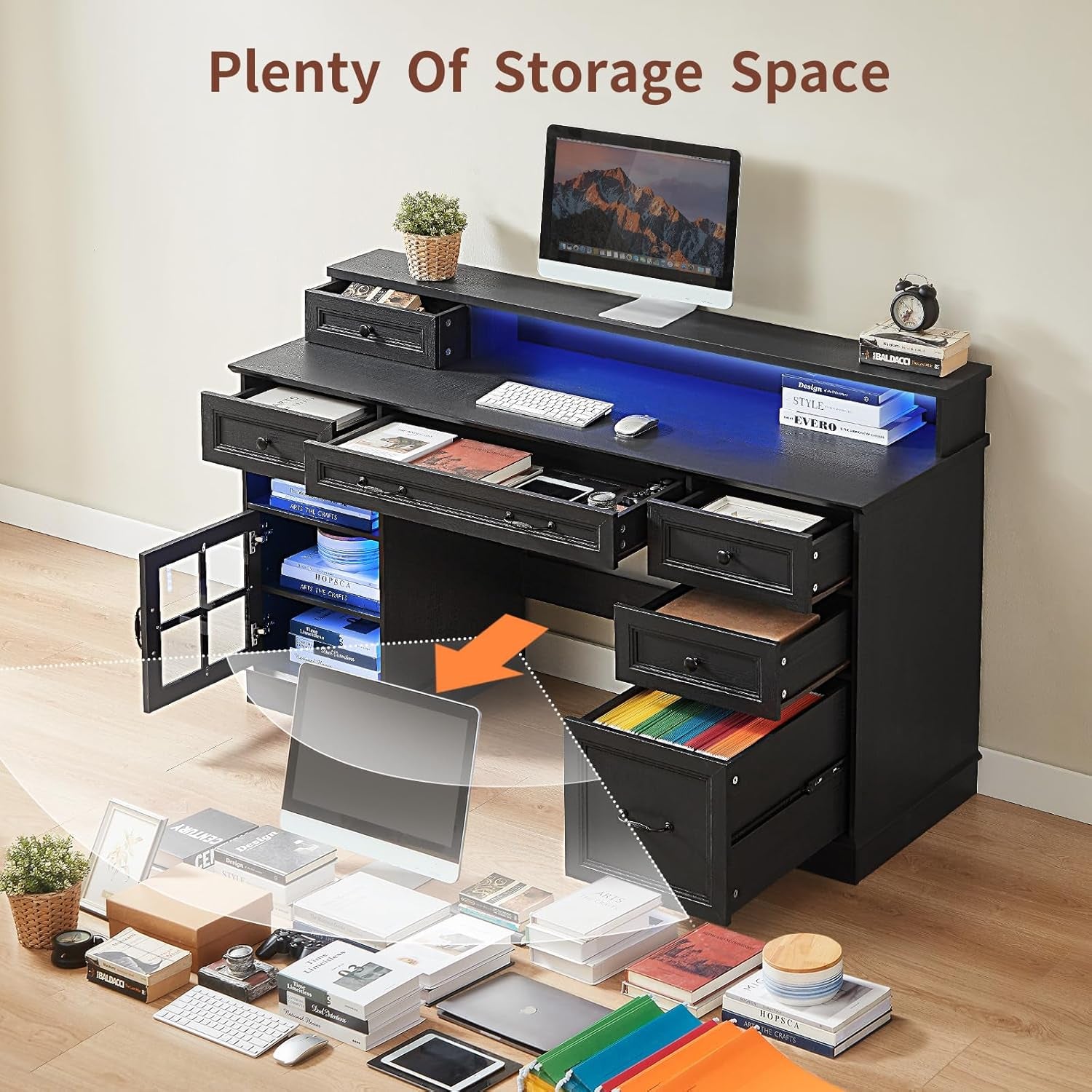 Black Executive Desk With Double Pedestal Storage Unit