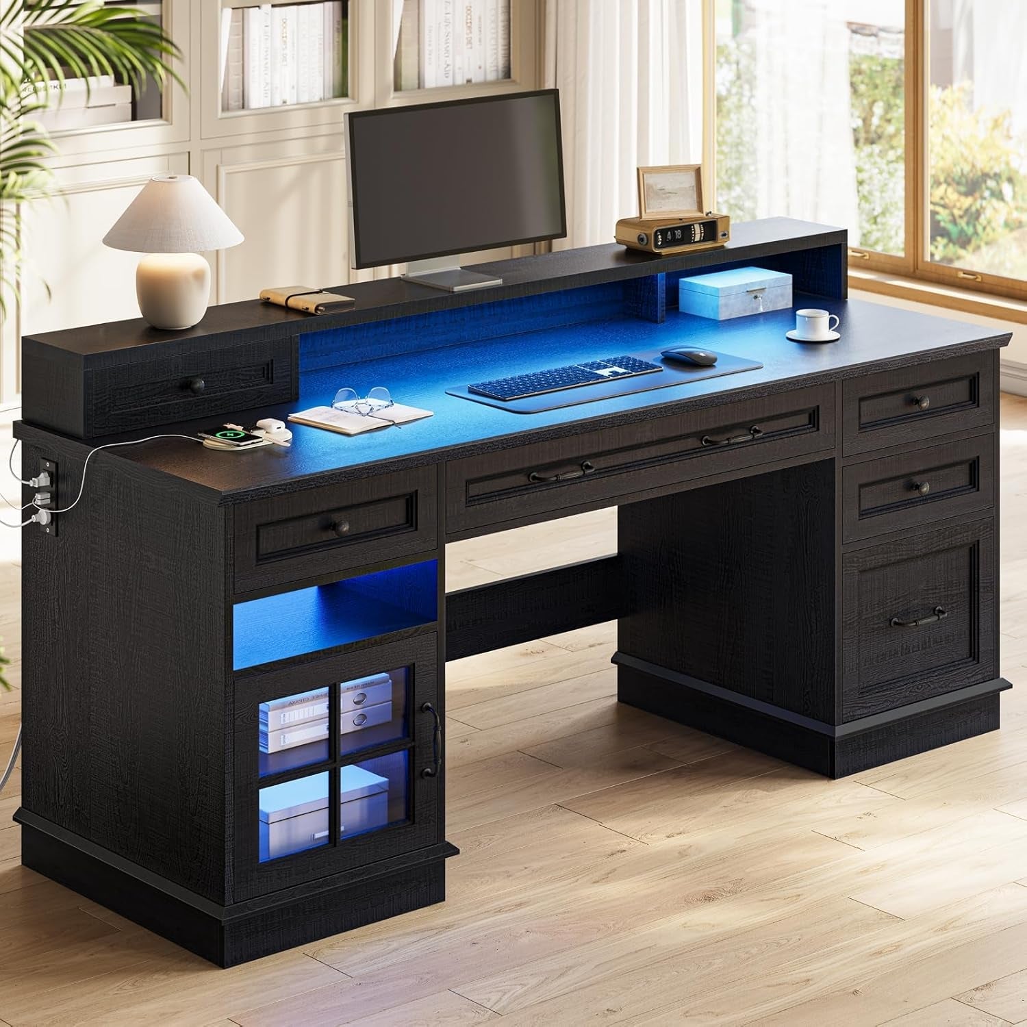 Black Executive Desk With Double Pedestal Storage Unit