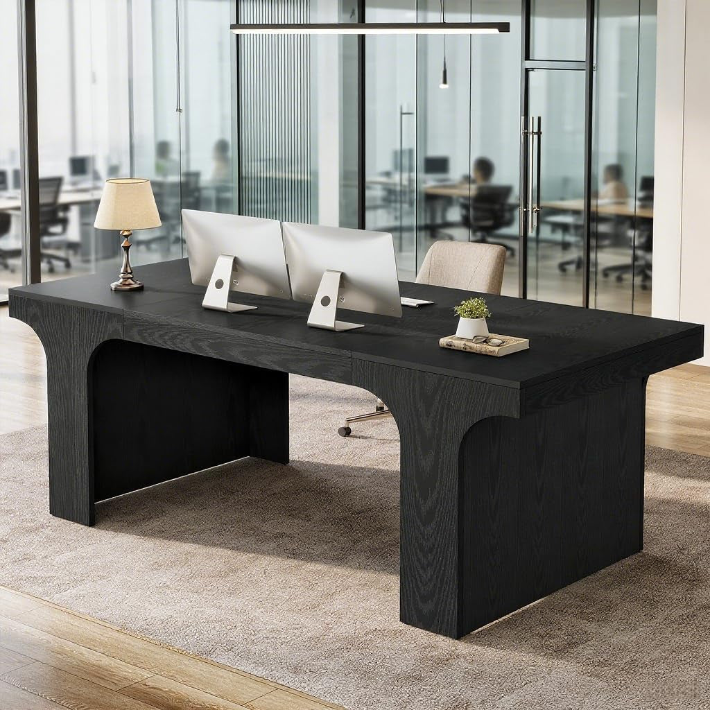 70 Inch Black Contoured Executive Desk Home Office Pro