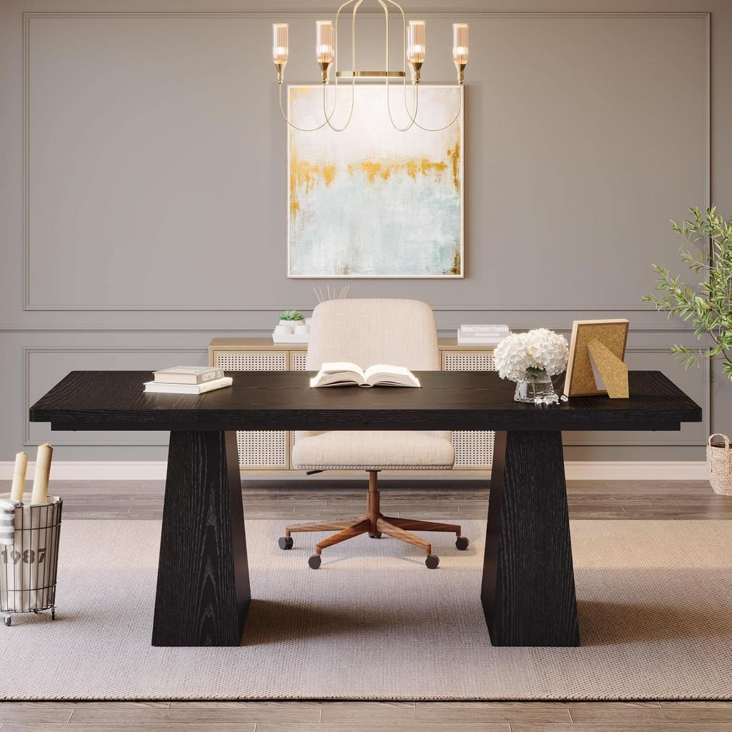 63-Inch Modern Executive Desk Featuring Dual Pedestal