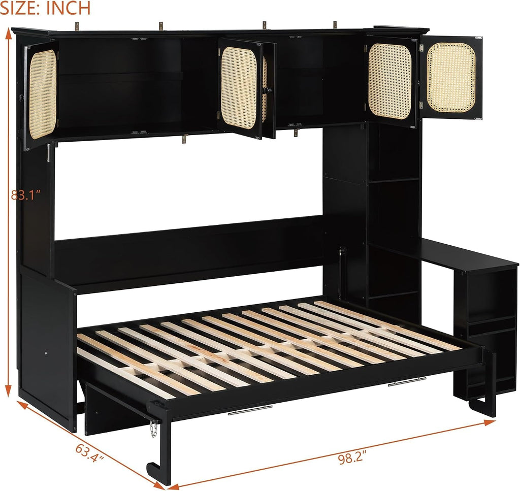 Full Size Murphy Bed With Desk And Storage Cabinets For Home Office