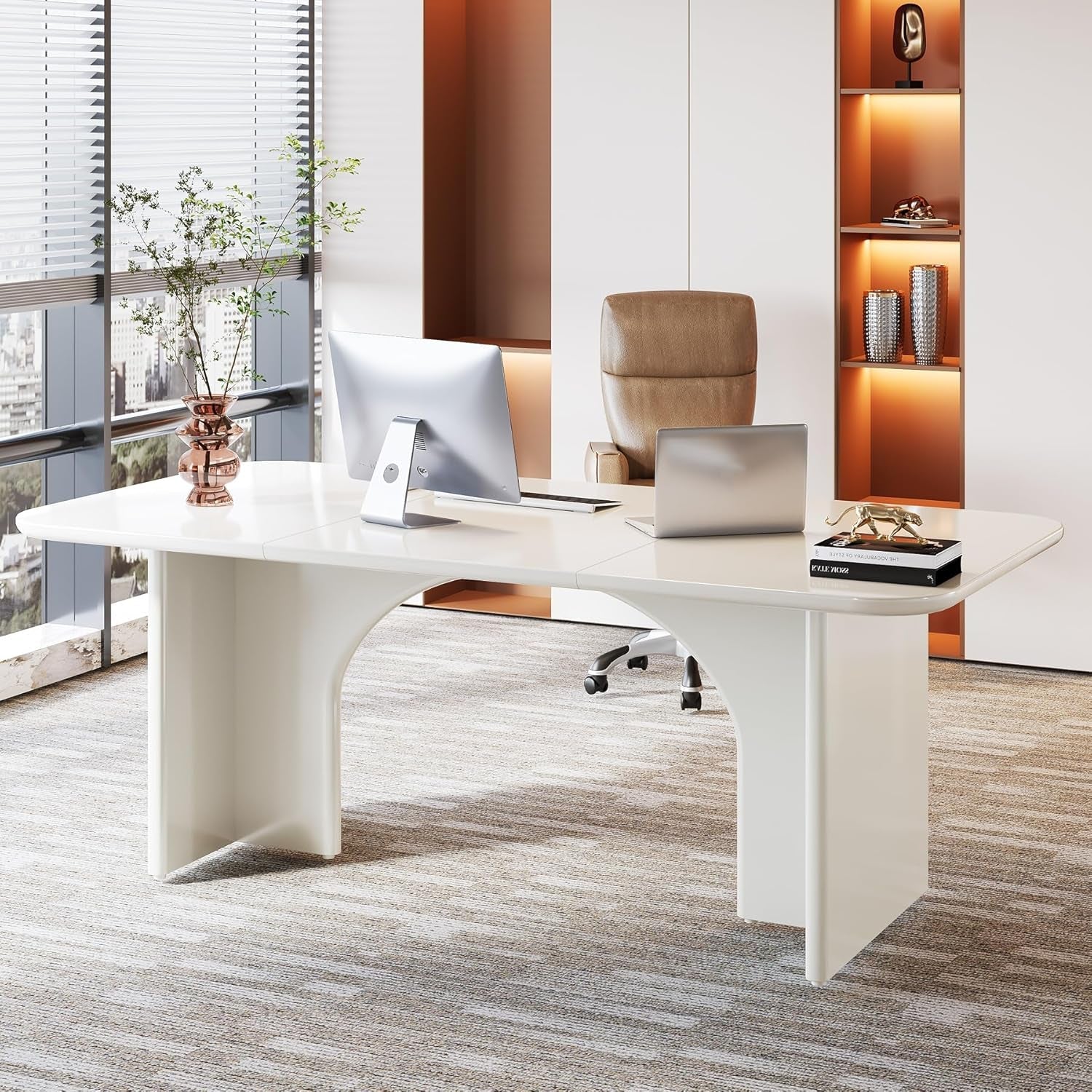 White 63Inch Professional Executive Desk Deluxe Plus