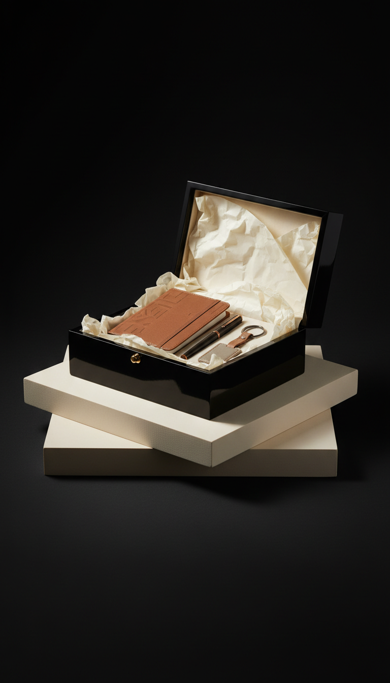 Gift box with ivory tissue and foil accent