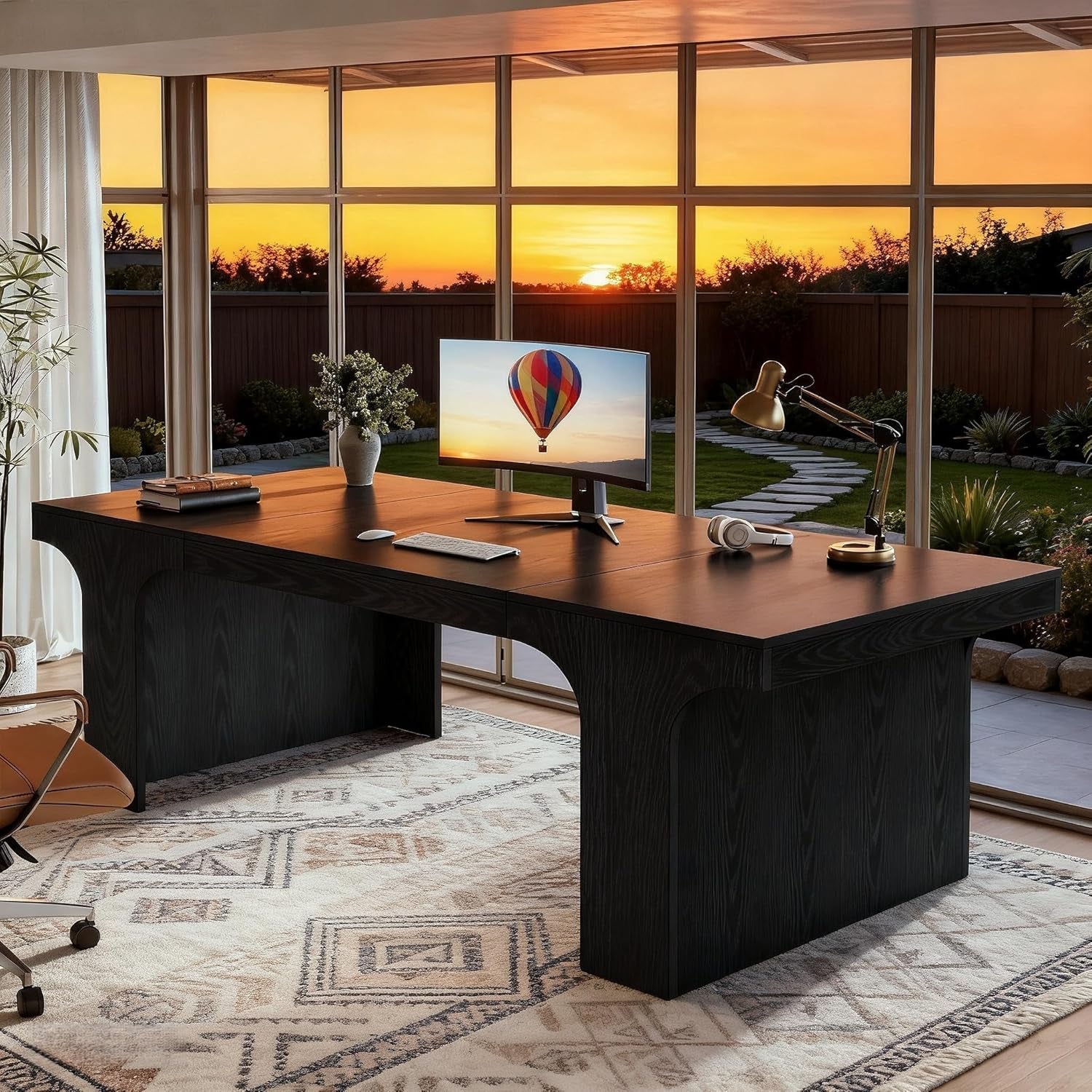 70 Inch Black Contoured Executive Desk Home Office Pro