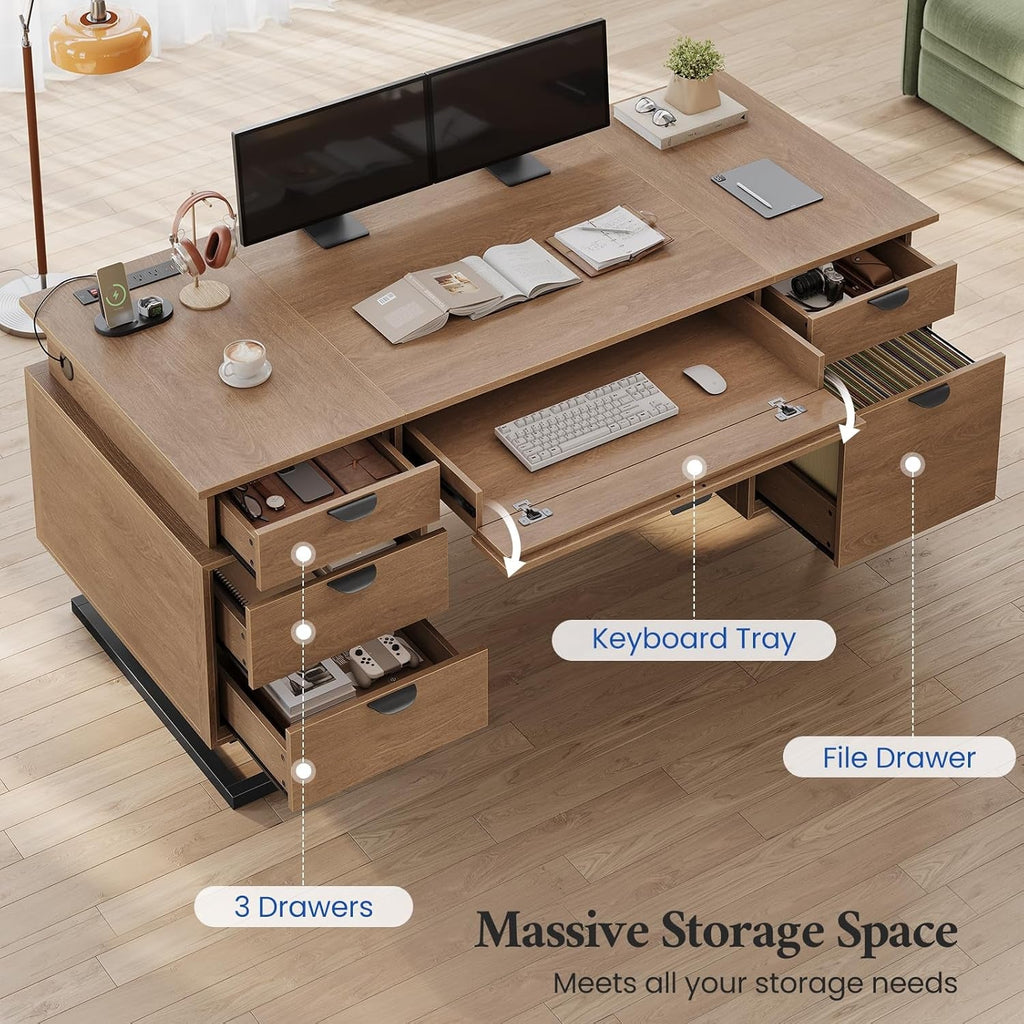 63 Inch Executive Desk With Integrated Charging Station