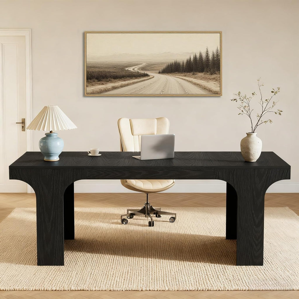 70 Inch Black Contoured Executive Desk Home Office Pro