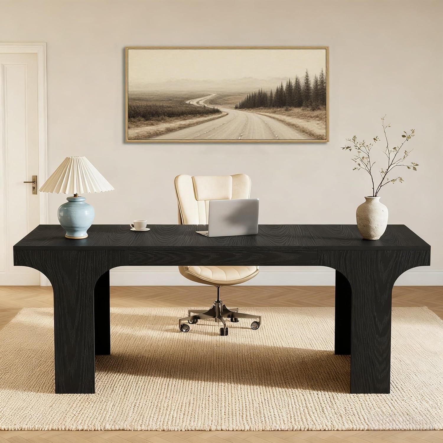 70 Inch Black Contoured Executive Desk Home Office Pro