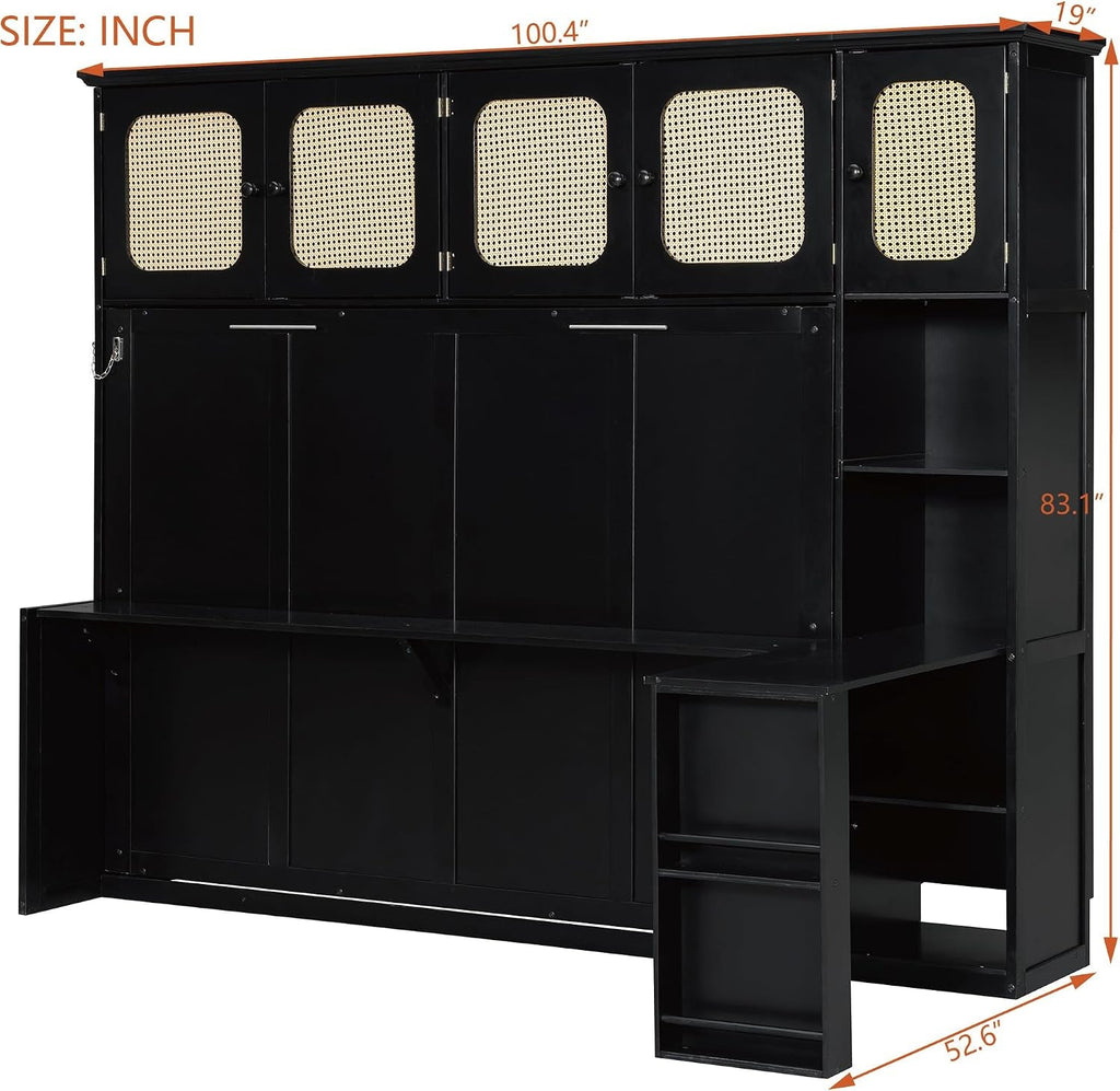 Full Size Murphy Bed With Desk And Storage Cabinets For Home Office