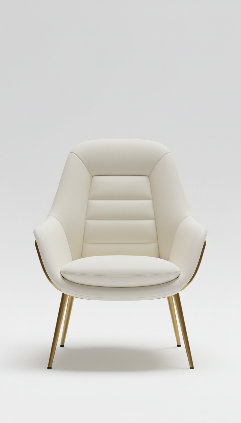 Ergonomic ivory leather chair with gold accents