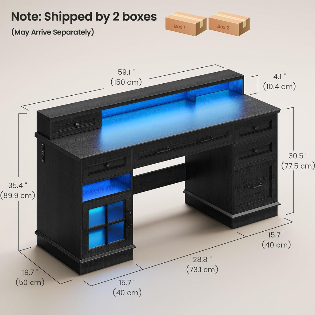 Black Executive Desk With Double Pedestal Storage Unit