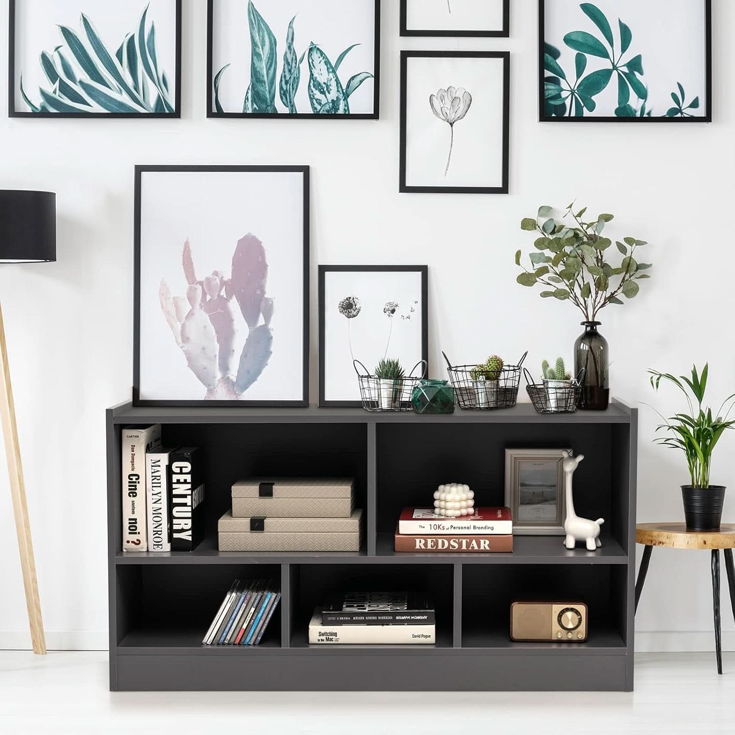 Grey 5 Cube Bookcase Engineered Wood Construction Storage Cabinets