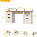 61 Inch White Executive Desk With Multifunctional Storage