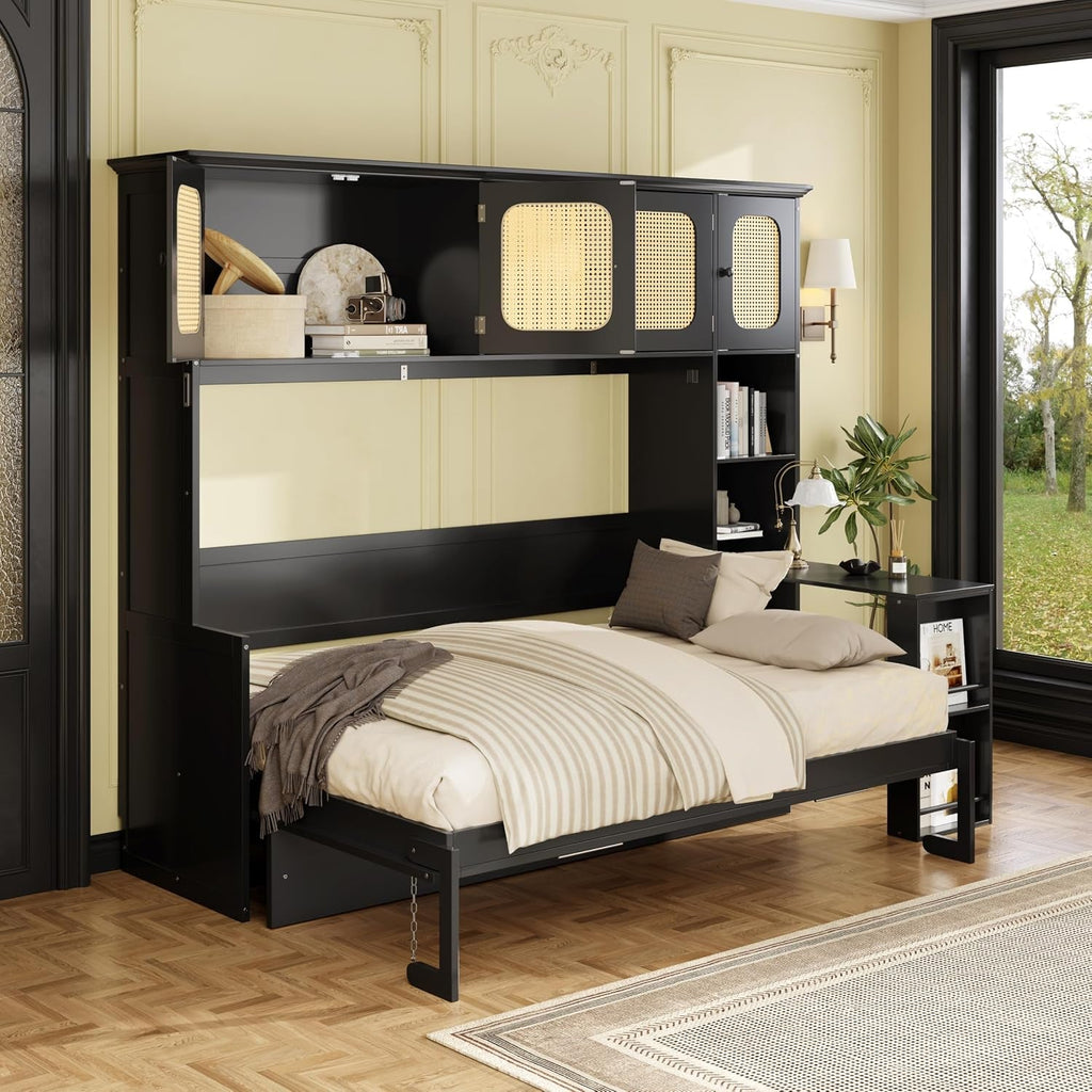 Full Size Murphy Bed With Desk And Storage Cabinets For Home Office