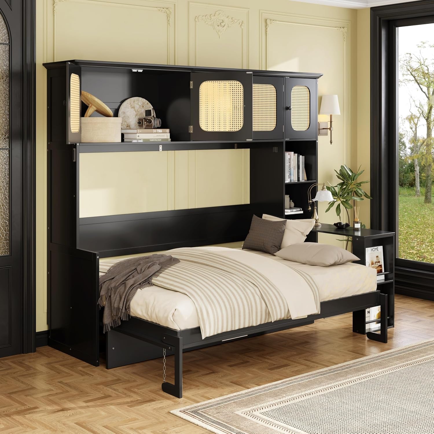 Full Size Murphy Bed With Desk And Storage Cabinets For Home Office