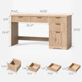 Fifty Nine Inches Fluted Oak Executive Desk Storage Drawers