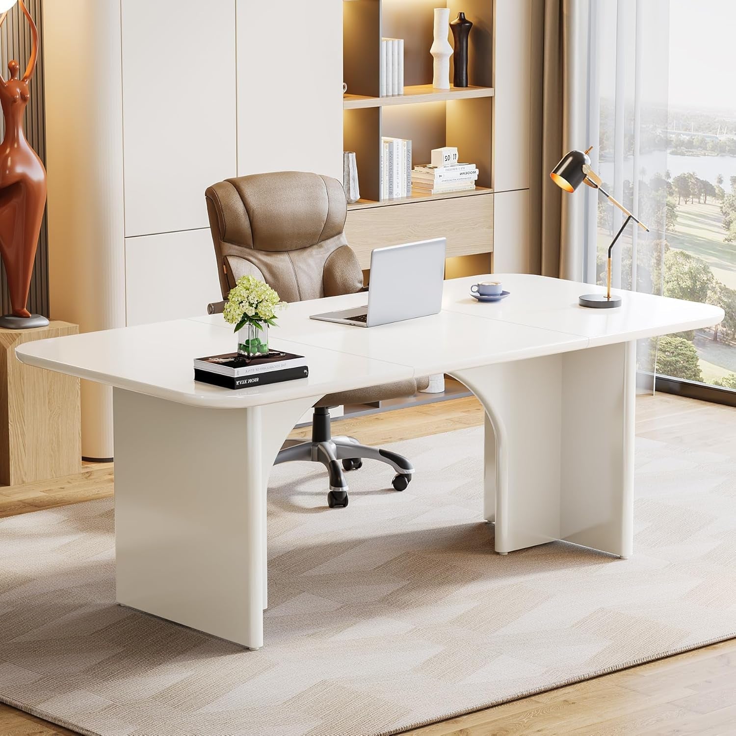 White 63Inch Professional Executive Desk Deluxe Plus