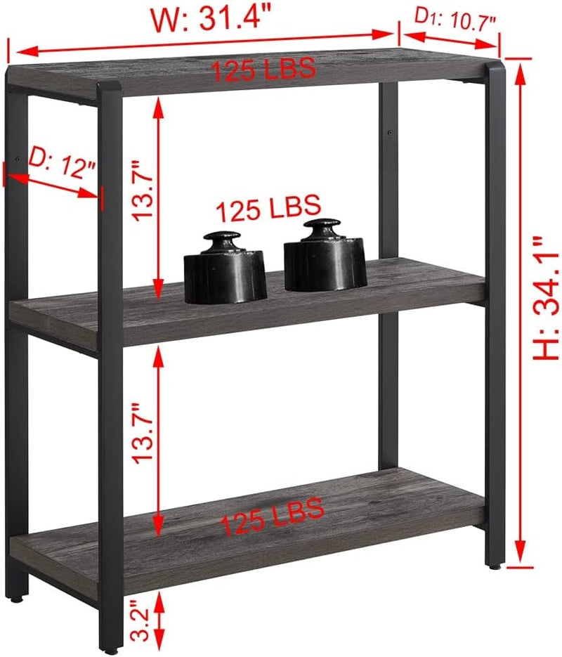 Grey 3-Tier Industrial Bookshelf For Office Storage