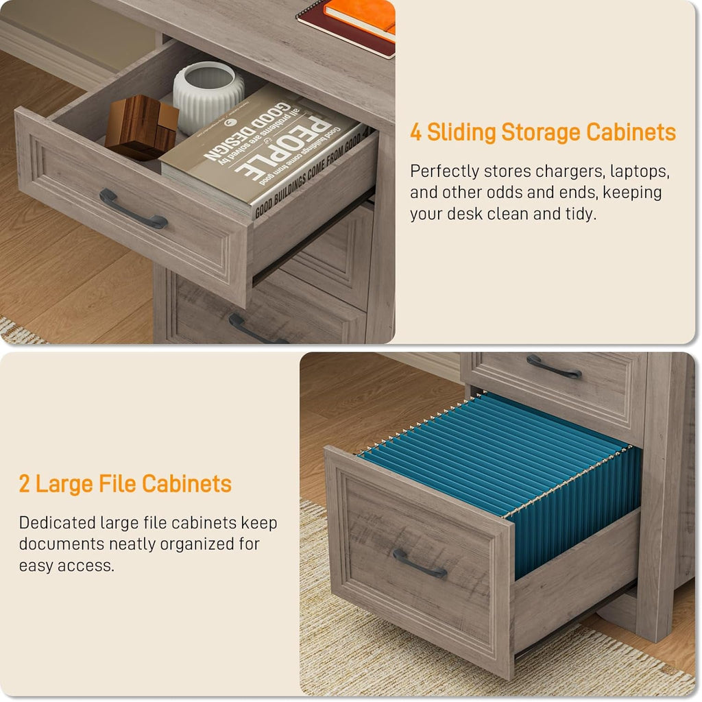 Grey L Shaped Executive Desk With Integrated Outlets